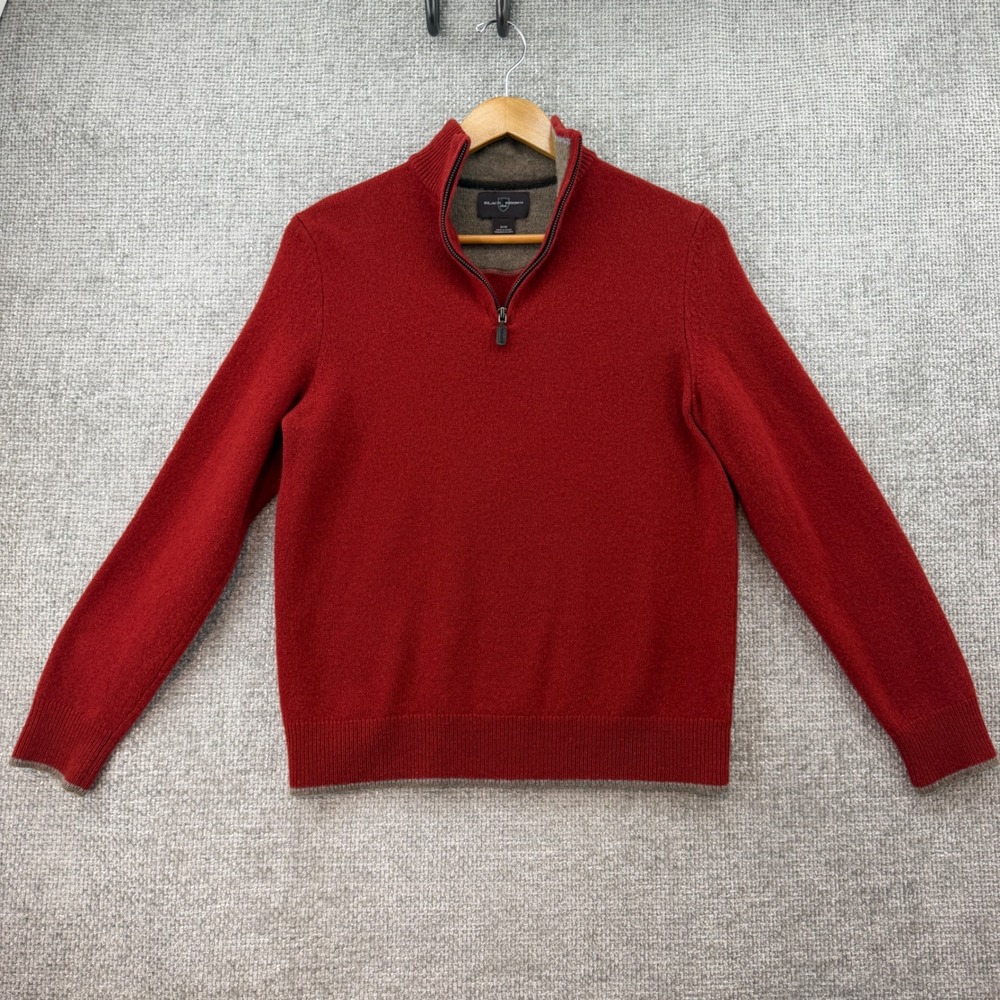 Black‎ Brown 1826 Quarter Zip Sweater Mens M Red Excellent Lambswool Blend Trim